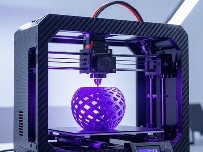 3D printer printing a purple lattice sphere – 3D Printing workshop at Tashkeel