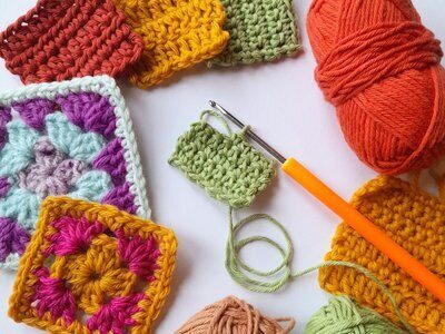 Colourful crochet granny squares and yarn – The Crochet Studio