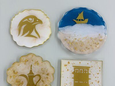 Resin coasters with gold UAE heritage motifs – Resin Lab